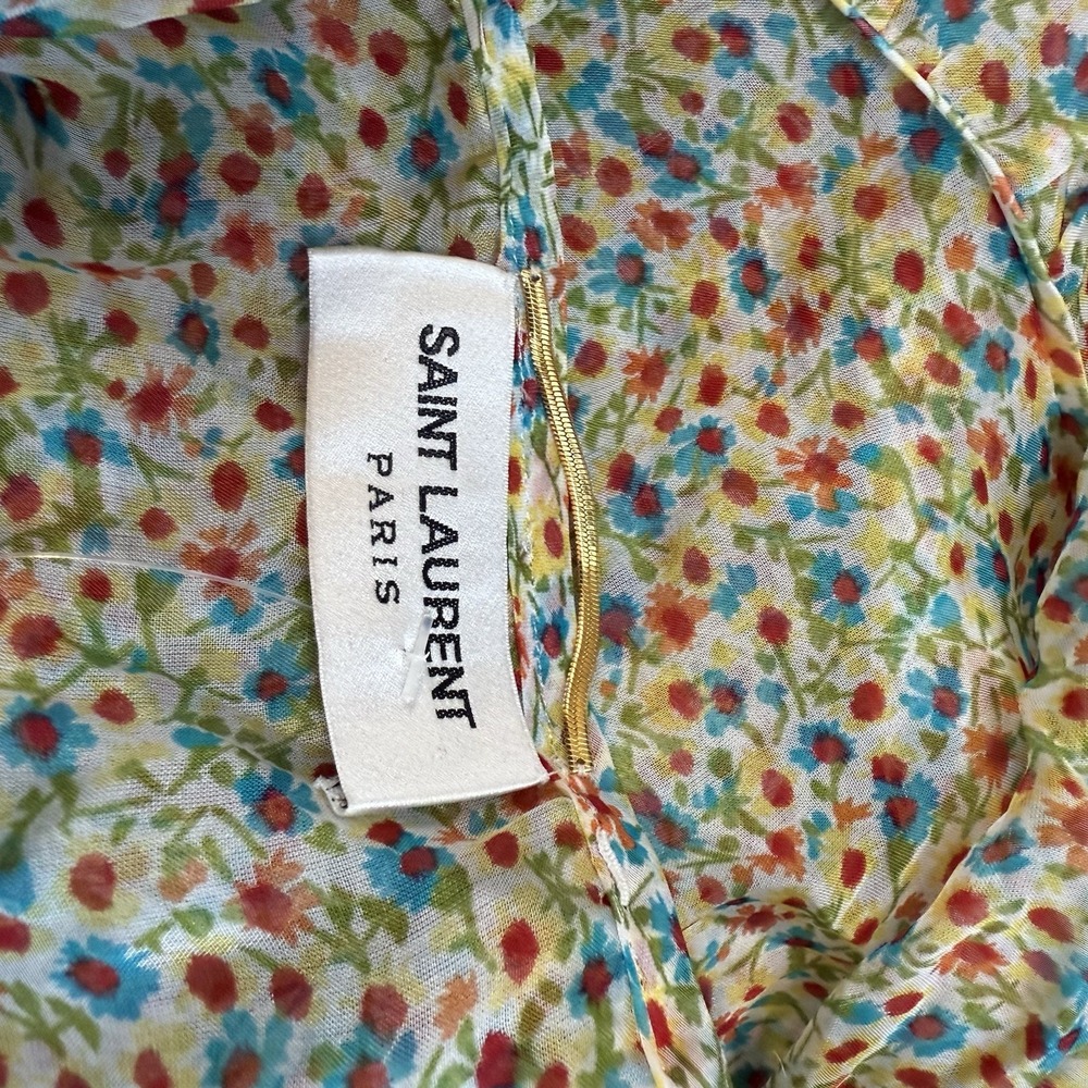 Saint Laurent Paris Peasant Silk Yellow Floral Midi Dress New Sz EU40 $5550 MSRP - Picture 12 of 13